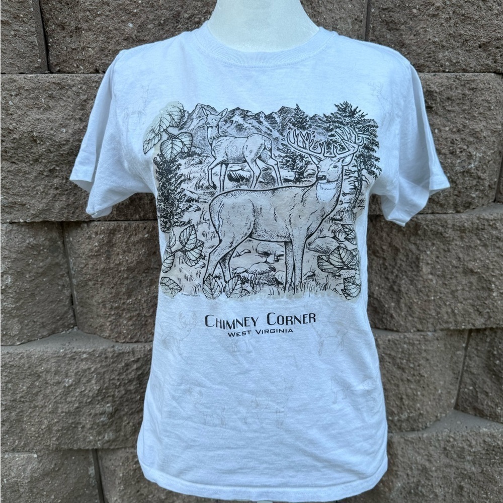 White Graphic Tee with Deer Print color changing in the sun, kids medium -no tag - Picture 3 of 5